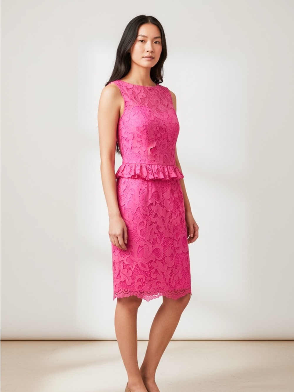 Lilly Pulitzer Vibrant Pink Lace Dress with Peplum Detail